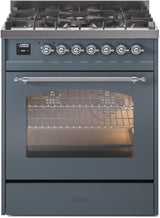 Nostalgie II 30 Inch Dual Fuel Natural Gas Freestanding Range in Blue Grey with Chrome Trim