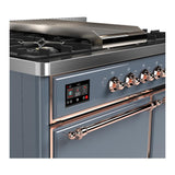 ILVE UMD40FQNR3BGPLP Majestic III 40 inch Dual Fuel Range with 6 Burners and Griddle, Dual Function Burner up to 25,000 BTU (Liquid Propane, Solid Door, Blue Grey, Copper)