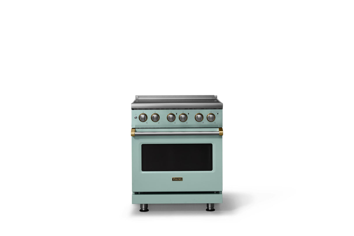 30"W. Electric Range (Finish: Splash, Trim: Brushed Brass)