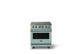 30"W. Electric Range (Finish: Splash, Trim: Brushed Brass)