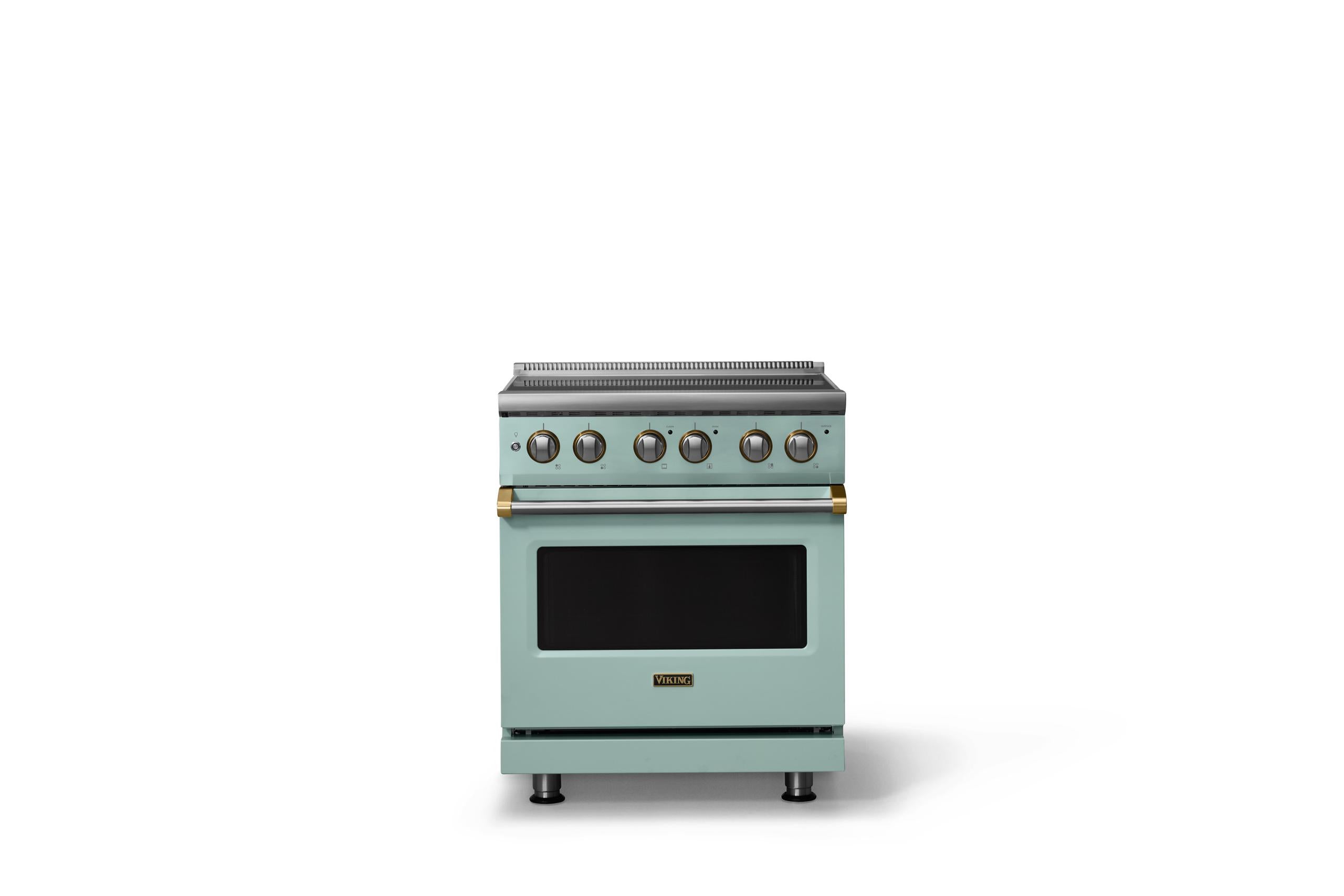 30"W. Electric Range (Finish: Splash, Trim: Brushed Brass)