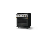 30"W. Open Burner Gas Range (Finish: Antique Bronze, Trim: Brushed Brass, Fuel: Propane)