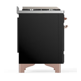 ILVE UM60FSNR3BKPLP Majestic III 60 inch Dual Fuel Range with 7 Burners, Griddle and French Top, Dual Function Burner with up to 25,000 BTU (Liquid Propane, Triple Glass Door, Glossy Black, Copper)