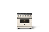 36"W. Dual Fuel Range (Burner: 6b, Finish: Pure White, Trim: Polished Chrome, Fuel: Natural Gas)