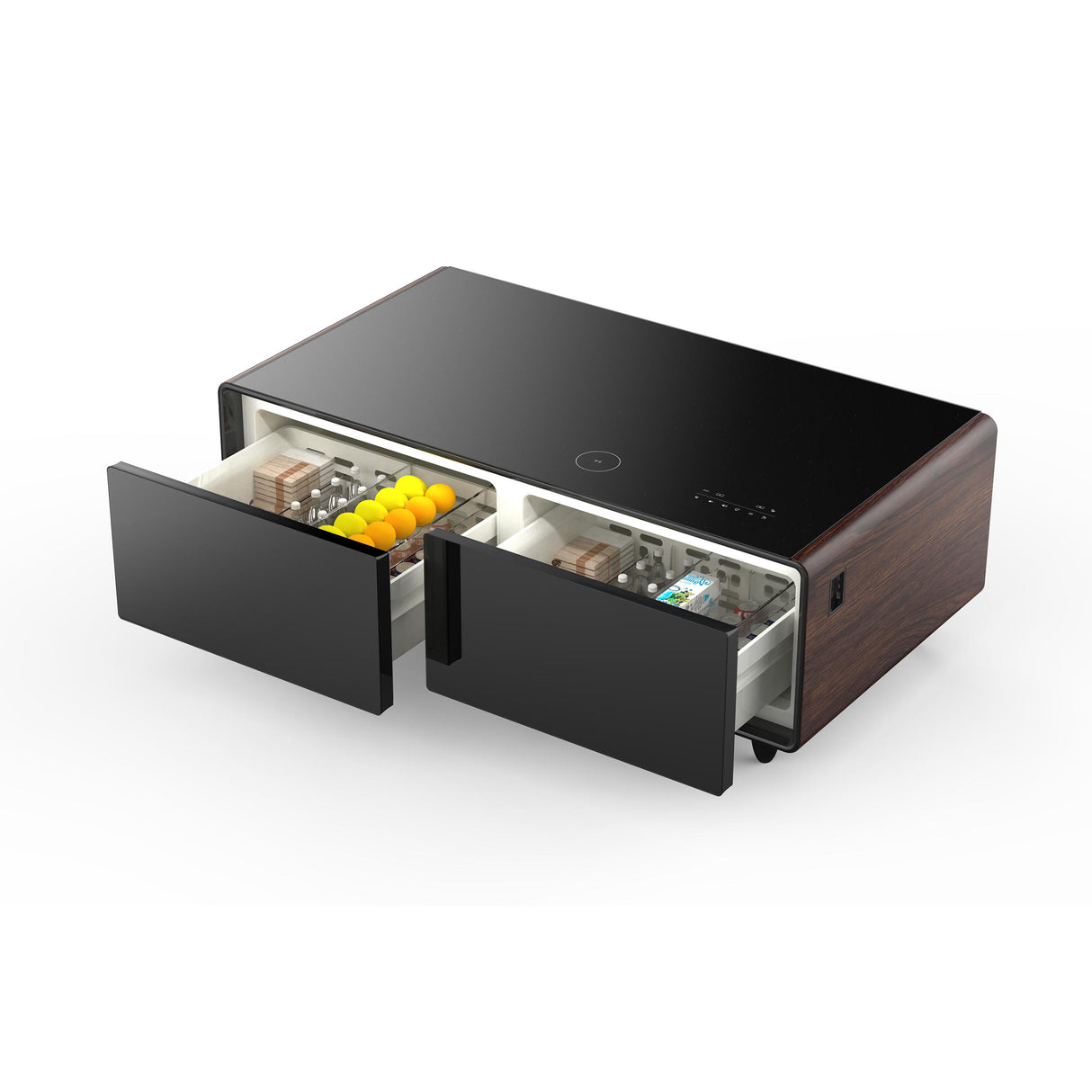 Forno Evoluto Tavolo 51-Inch Smart Coffee Table with Wood-Accent Sides - Dual Cooling Zones, Wireless Charging Pad & Built-In Bluetooth Speakers