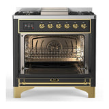 ILVE UM36FNR3MGGLP Majestic III 36 inch Dual Fuel Range with 6 Black Brass Burners and Griddle, Dual Function Burner up to 25,000 BTU (Triple Glass Door, Graphite Matte, Brass, Liquid Propane)