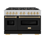 ZLINE Autograph Edition 48 in. 6.7 cu. ft. Classic Double Oven Dual Fuel Range with 8 Burner Gas Cooktop in DuraSnow' Stainless Steel with Black Matte Doors and Polished Gold Accents (CDRSZ-BLM-48-G)
