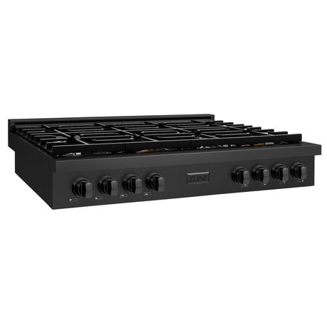 ZLINE 48 in. Paramount Gas Rangetop with 8 Burners and Porcelain Cooktop in Black Stainless Steel (SRTB-48)