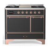 ILVE UMD40FQNR3MGP Majestic III 40 inch Dual Fuel Range with 6 Burners and Griddle, Dual Function Burner up to 25,000 BTU (Natural Gas, Solid Door, Graphite Matte, Copper)