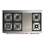 ILVE UM48FNR3RAP Majestic III 48 inch Dual Fuel Range with 8 Burners and Griddle, Dual Function Burner up to 25,000 BTU (Natural Gas, Triple Glass Door, RAL, Copper)