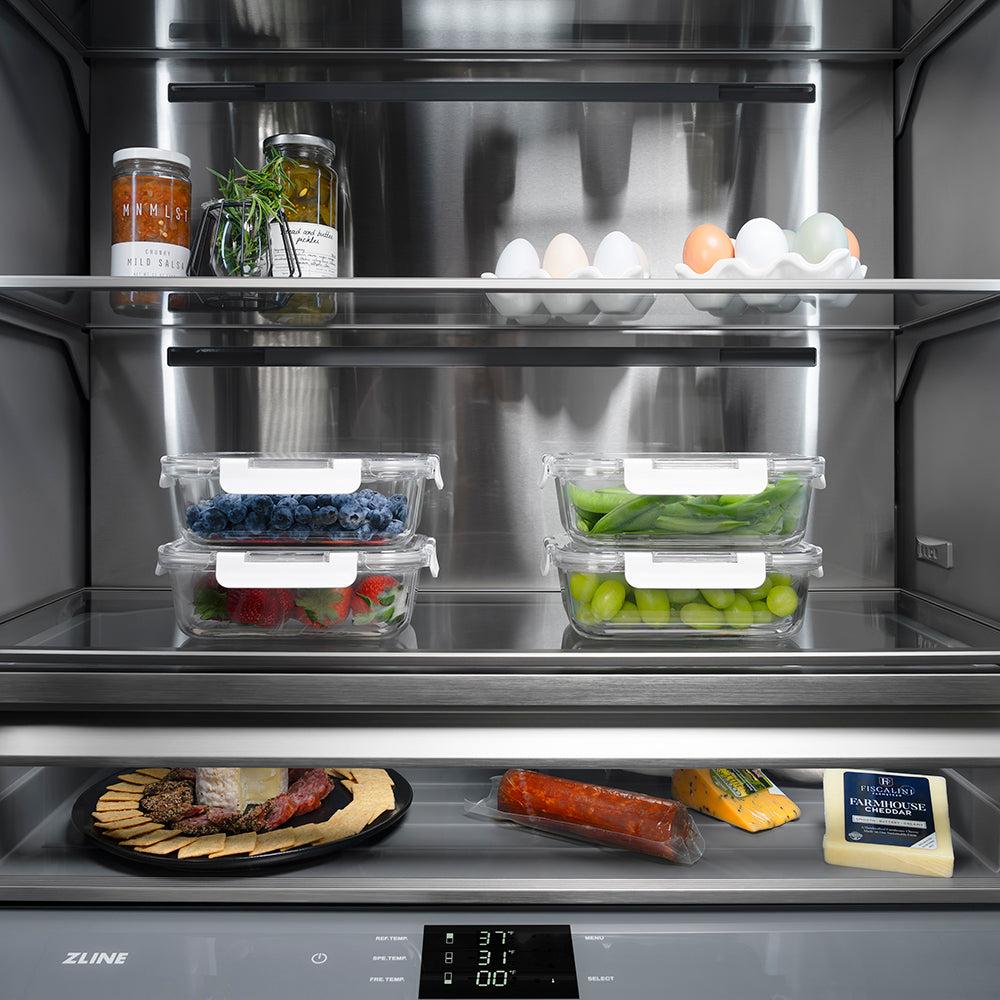 ZLINE Autograph Edition 30 in. 16.1 cu. ft. Built-In Bottom Freezer Refrigerator with Water Dispenser and Ice Maker in Stainless Steel with Graphite Gray Interior and Champagne Bronze Helix Handles (GRBIVZ-30430KCB)