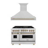 ZLINE 48" Autograph Edition Kitchen Package with DuraSnow Stainless Steel Gas Range and Range Hood with Champagne Bronze Accents (2AKPR-RGSRH48-CB)