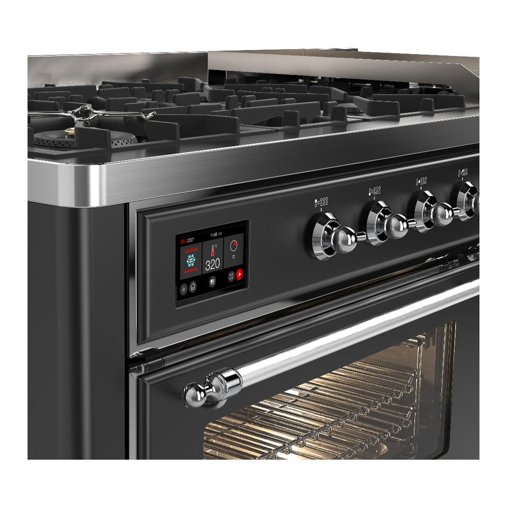 ILVE UM60FNR3MGC Majestic III 60 inch Dual Fuel Range with 9 Burners and Griddle, Dual Function Burner up to 25,000 BTU (Natural Gas, Triple Glass Door, Graphite Matte, Chrome)