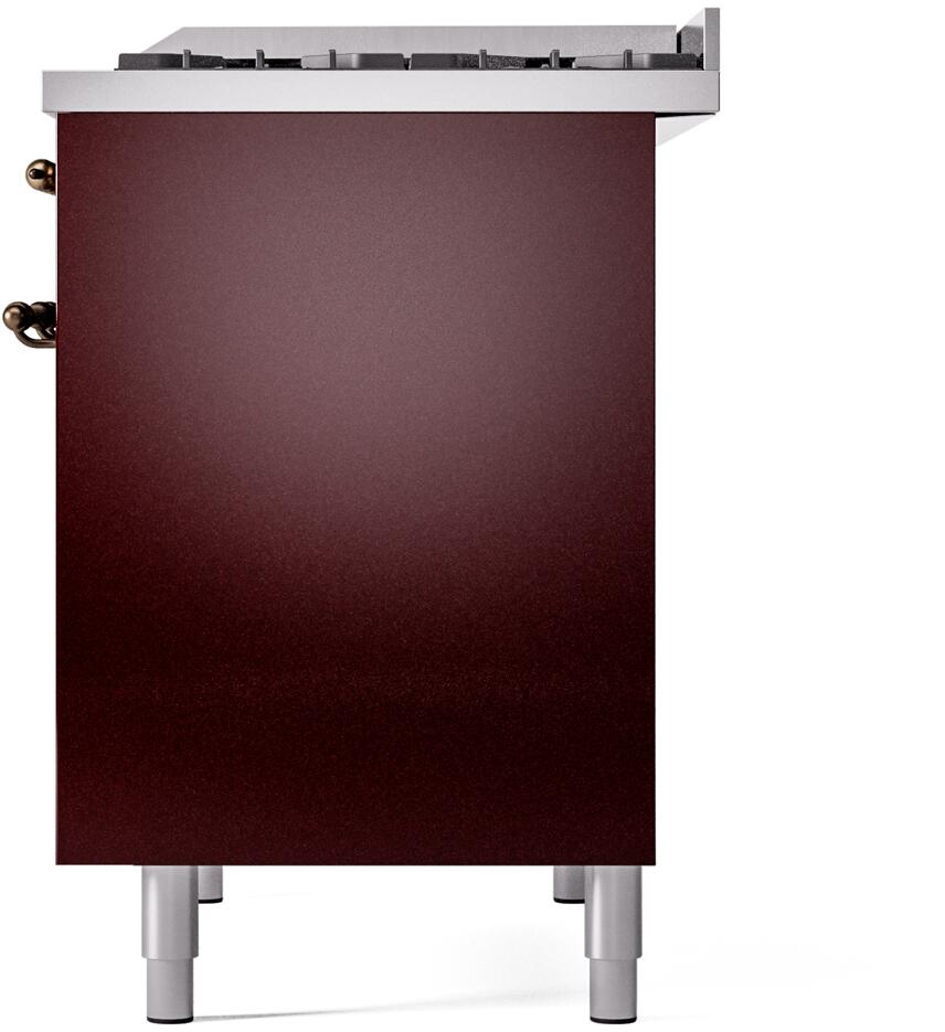 Nostalgie II 40 Inch Dual Fuel Natural Gas Freestanding Range in Burgundy with Bronze Trim