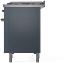 Nostalgie II 48 Inch Dual Fuel Natural Gas Freestanding Range in Blue Grey with Brass Trim