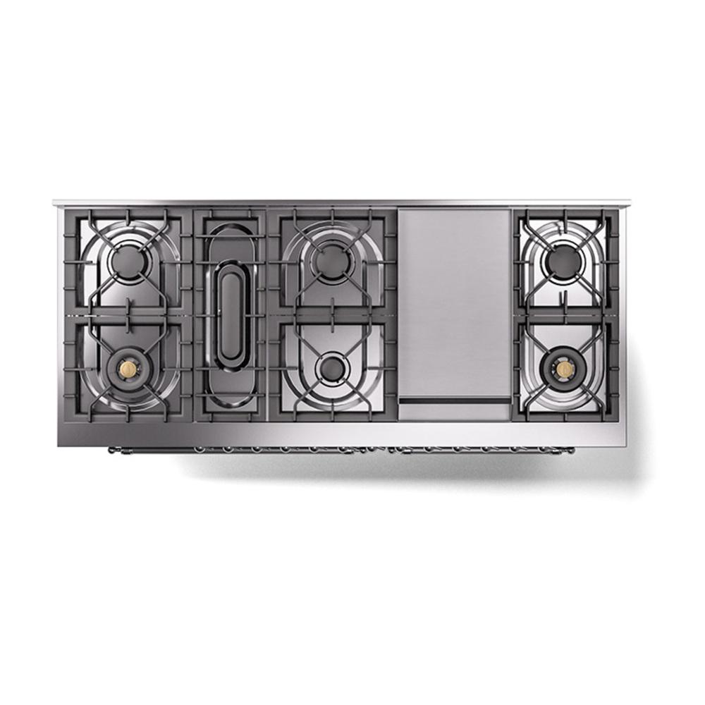 ILVE UN60FQNMPMGCLP Nostalgie II Noblesse 60 inch Dual Fuel Range (9 Sealed Burners + Griddle, Liquid Propane, Solid Door, Graphite Matte, Chrome)