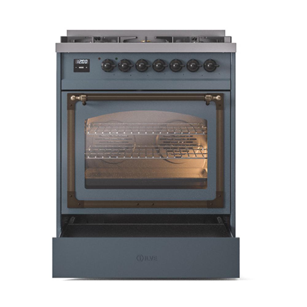 ILVE UN30NMPBGB Nostalgie II Noblesse 30 inch Dual Fuel Range (Natural Gas, Triple Glass Door, Blue Grey, Burnished)