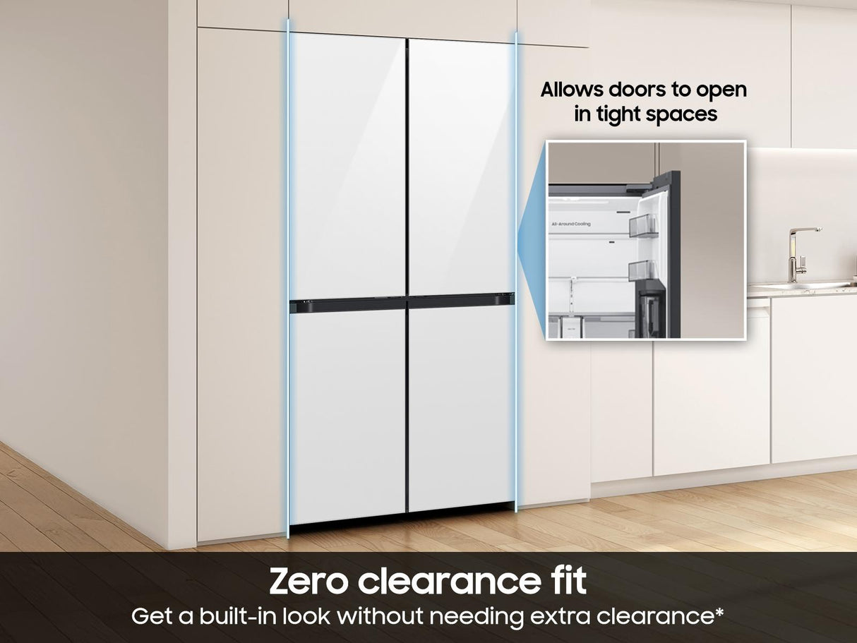 Bespoke 22 cu. ft. Counter Depth 4-Door French Door Refrigerator with Zero Clearance Fit & Food Showcase Door in White Glass