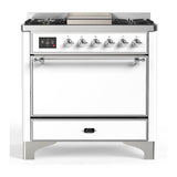 ILVE UM36FQNR3WHC Majestic III 36 inch Dual Fuel Range with 6 Black Brass Burners and Griddle, Dual Function Burner up to 25,000 BTU (Solid Door, White, Chrome, Natural Gas)