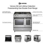 Verona VUFSGG365DSS 36 inch Ultima Collection Double Oven Gas Range with 5 Brass Burners, 4.1 cu. ft. Oven Total Capacity