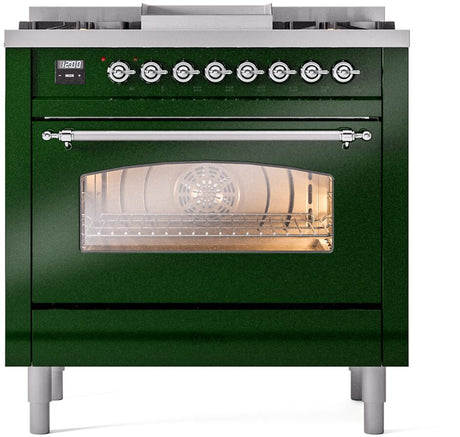 Nostalgie II 36 Inch Dual Fuel Liquid Propane Freestanding Range in Emerald Green with Chrome Trim