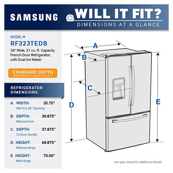 36" Wide, 31 cu. ft. French Door Refrigerator, with Dual Ice Maker (Stainless Steel)