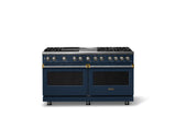 60"W.Dual Fuel Range (Finish: Slate Blue, Trim: Brushed Brass, Fuel: Propane)