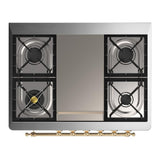 ILVE UM36FNR3MGGLP Majestic III 36 inch Dual Fuel Range with 6 Black Brass Burners and Griddle, Dual Function Burner up to 25,000 BTU (Triple Glass Door, Graphite Matte, Brass, Liquid Propane)