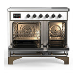 ILVE UMDIB40QNR3WHB Majestic III 40 inch Induction Range with 6 Elements, 3.82 cu. ft. Total Oven Capacity (Solid Door, White, Burnished)