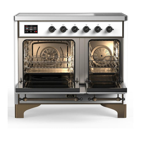 ILVE UMDIB40QNR3WHB Majestic III 40 inch Induction Range with 6 Elements, 3.82 cu. ft. Total Oven Capacity (Solid Door, White, Burnished)