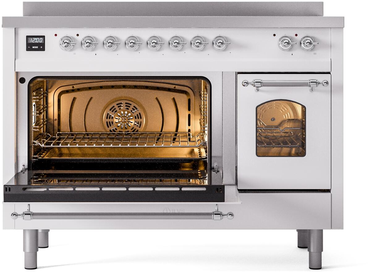 Nostalgie II 48 Inch Electric Freestanding Range in White with Chrome Trim
