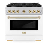 ZLINE Autograph Edition 36 in. 5.2 cu. ft. 6 Burner Gas Range with Convection Gas Oven in Stainless Steel with White Matte Door and Polished Gold Accents (SGRZ-WM-36-G)