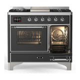 ILVE UMD40FNR3MGCLP Majestic III 40 inch Dual Fuel Range with 6 Burners and Griddle, Dual Function Burner up to 25,000 BTU (Liquid Propane, Triple Glass Door, Graphite Matte, Chrome)