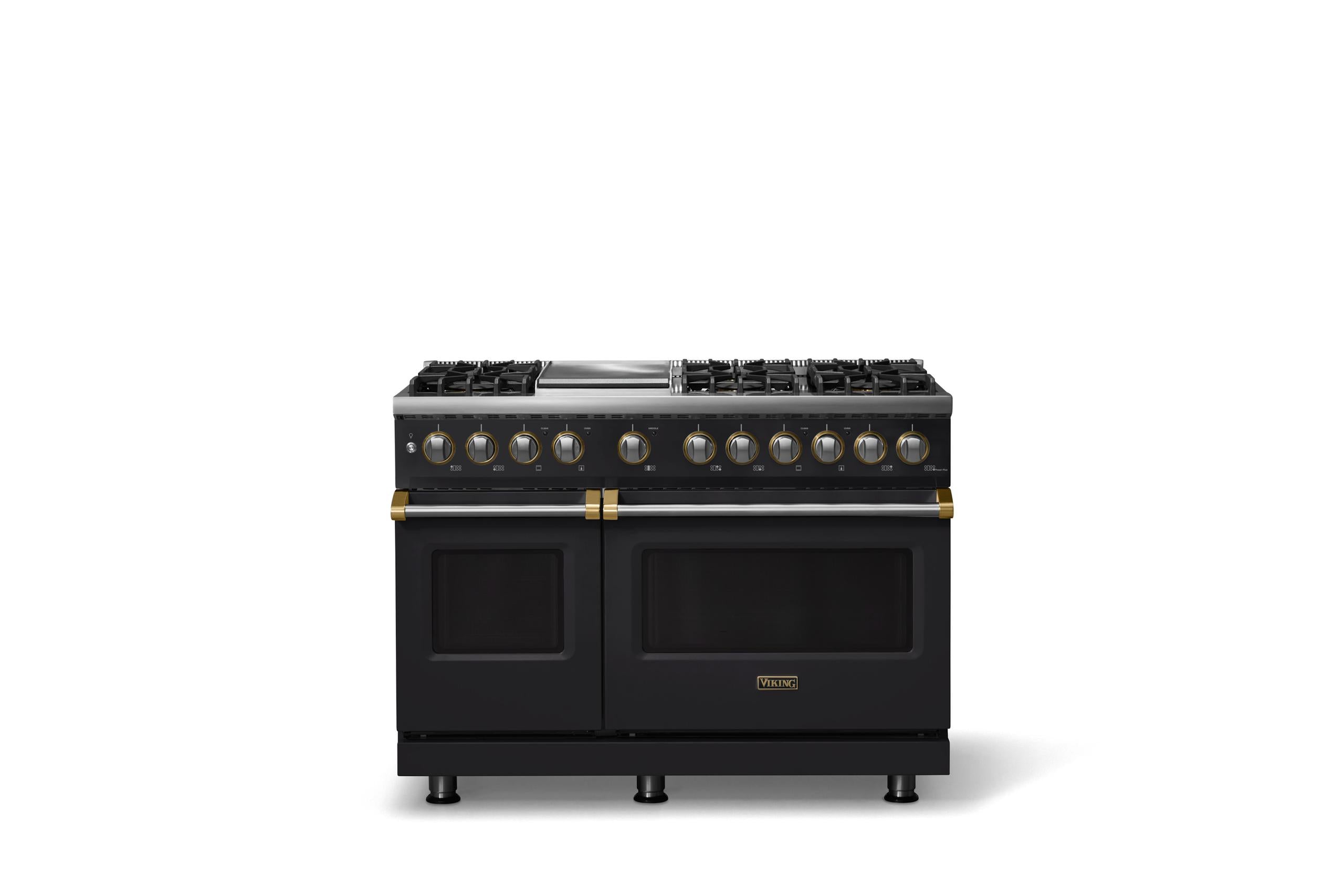 48"W. Dual Fuel Range (Burner: 6g, Finish: Onyx, Trim: Brushed Brass, Fuel: Natural Gas)