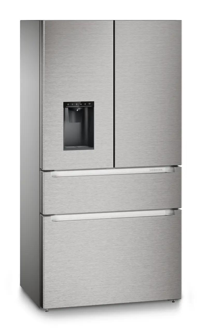 French door fridge-freezer with 2 freezer drawers and water and ice cube dispenser