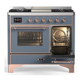 ILVE UMD40FNR3BGPLP Majestic III 40 inch Dual Fuel Range with 6 Burners and Griddle, Dual Function Burner up to 25,000 BTU (Liquid Propane, Triple Glass Door, Blue Grey, Copper)