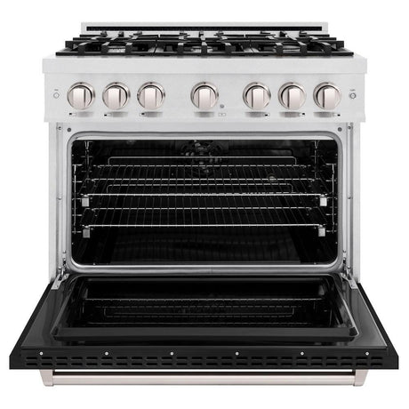 ZLINE 36 in. 5.2 cu. ft. Classic Dual Fuel Range with 6 Burner Gas Cooktop and Electric Convection Oven in DuraSnow' Stainless Steel with Black Matte Door (CDRS-BLM-36)