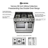 Verona VUFSGG365DSS 36 inch Ultima Collection Double Oven Gas Range with 5 Brass Burners, 4.1 cu. ft. Oven Total Capacity