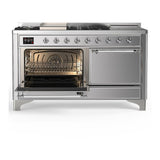 ILVE UM60FSQNR3SSC Majestic III 60 inch Dual Fuel Range with 7 Burners, Griddle and French Top, Dual Function Burner with up to 25,000 BTU (Natural Gas, Solid Door, Stainless Steel, Chrome)