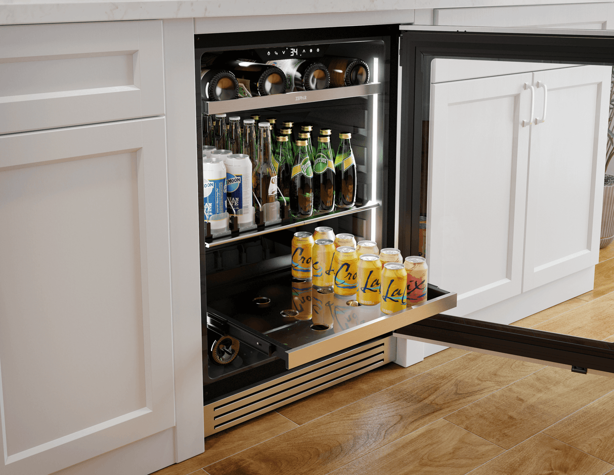 Presrv Pro Beverage Cooler, 24in Under Cabinet, SS+Glass, Reverse Door, 1 Zone