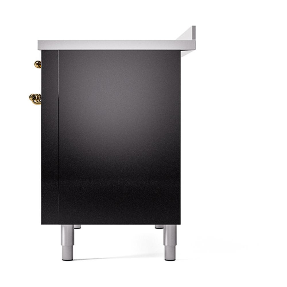 ILVE UNI486QNMPBKG Nostalgie II Noblesse 48 inch Induction Range (Solid Door, Glossy Black, Brass)