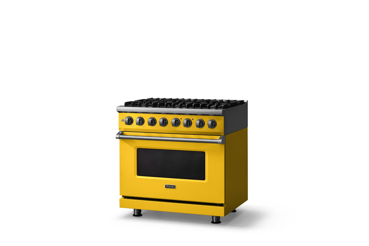 36"W. Dual Fuel Range (Burner: 6b, Finish: Daffodil, Trim: Polished Chrome, Fuel: Natural Gas)