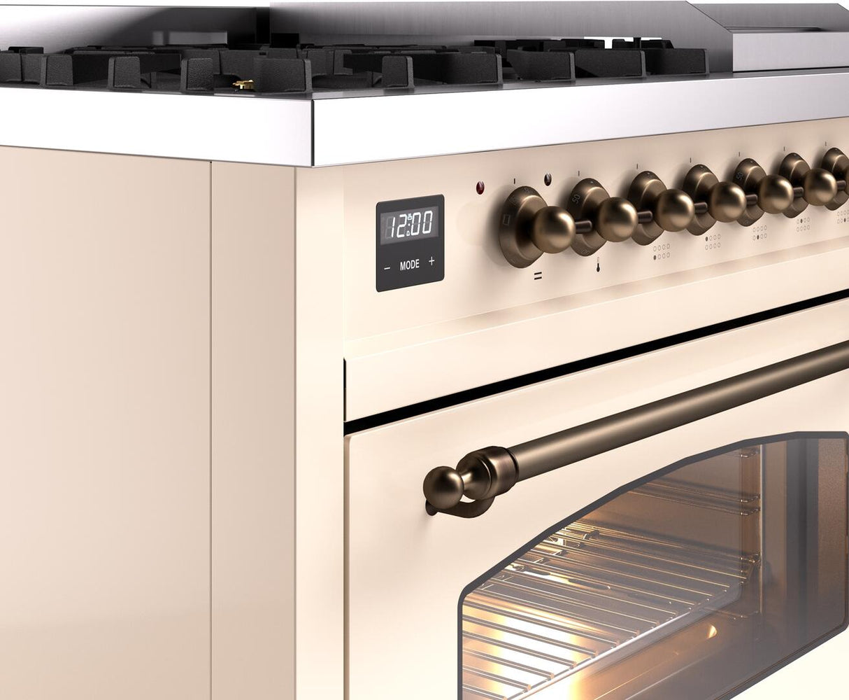 Nostalgie II 48 Inch Dual Fuel Liquid Propane Freestanding Range in Antique White with Bronze Trim