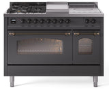 Nostalgie II 48 Inch Dual Fuel Liquid Propane Freestanding Range in Matte Graphite with Bronze Trim
