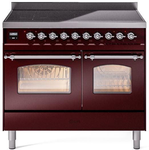 Nostalgie II 40 Inch Electric Freestanding Range in Burgundy with Chrome Trim