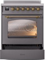 Nostalgie II 30 Inch Electric Freestanding Range in Matte Graphite with Brass Trim
