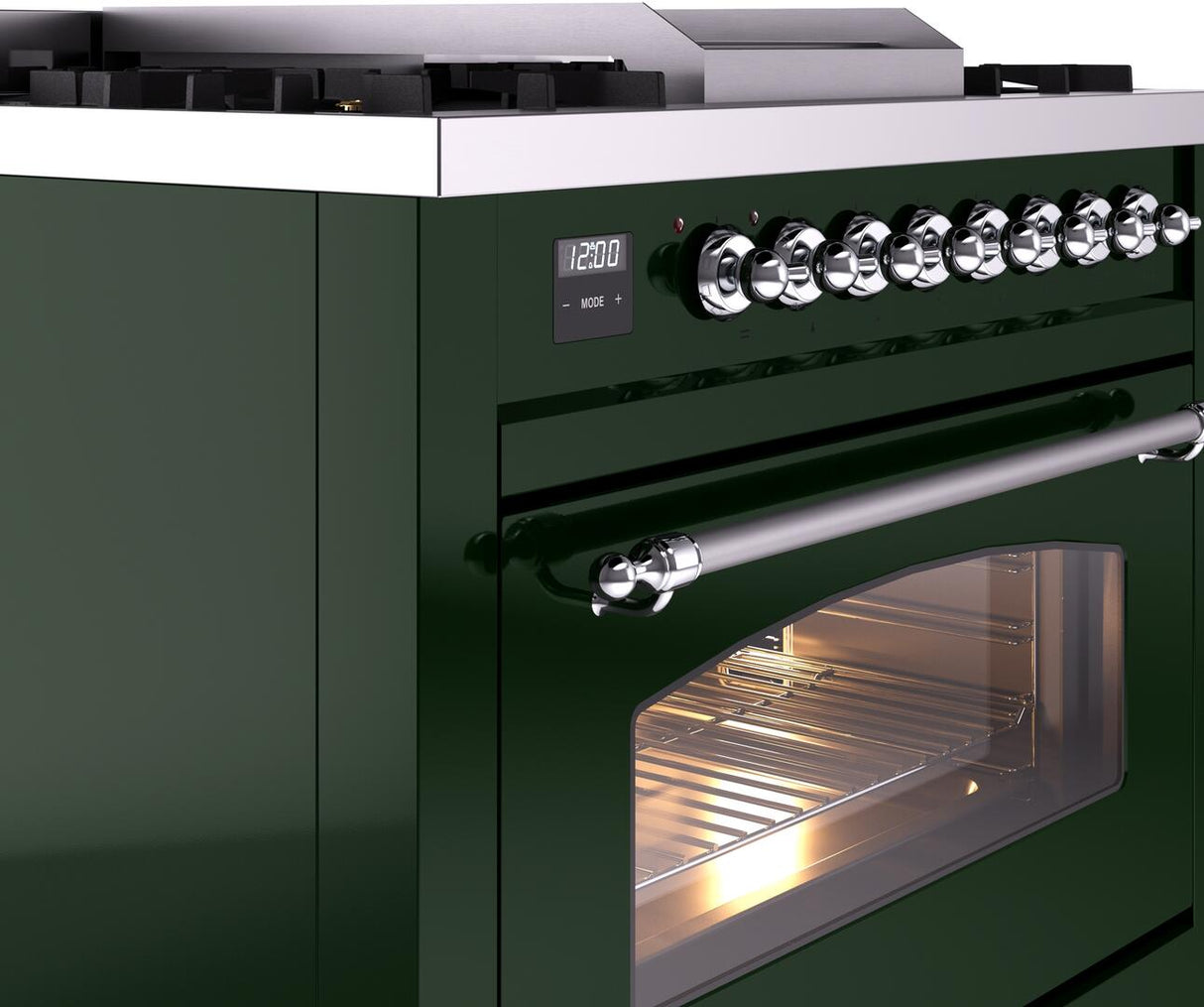 Nostalgie II 36 Inch Dual Fuel Liquid Propane Freestanding Range in Emerald Green with Chrome Trim