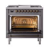 ILVE UN36FQNMPMGBLP Nostalgie II Noblesse 36 inch Dual Fuel Range (Liquid Propane, Solid Door, Graphite Matte, Burnished)