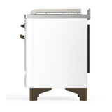 ILVE UM48FSQNR3WHB Majestic III 48 inch Dual Fuel Range with 5 Black Brass Burners, Griddle and French Top, Dual Function Burner up to 25,000 BTU (Natural Gas, Solid Door, White, Burnished)