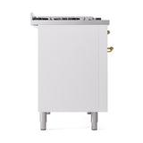 ILVE UN48FQNMPWHGLP Nostalgie II Noblesse 48 inch Dual Fuel Range (8 Sealed Burners + Griddle, Liquid Propane, Solid Door, White, Brass)